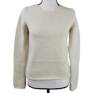 GAP Sweater Women's S Cream Rib Knit Hem Crewneck Wool Blend Winter Casual